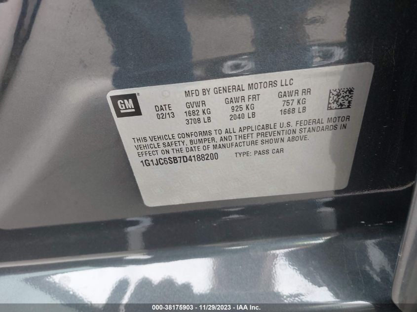 2013 CHEVROLET SONIC LT - 1G1JC6SB7D4188200