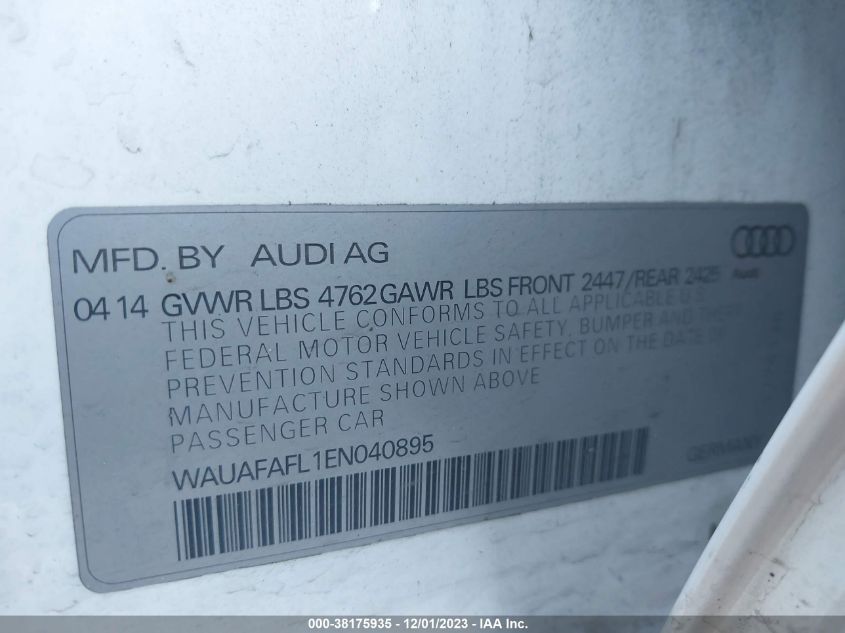 2014 AUDI A4 PREMIUM - WAUAFAFL1EN040895
