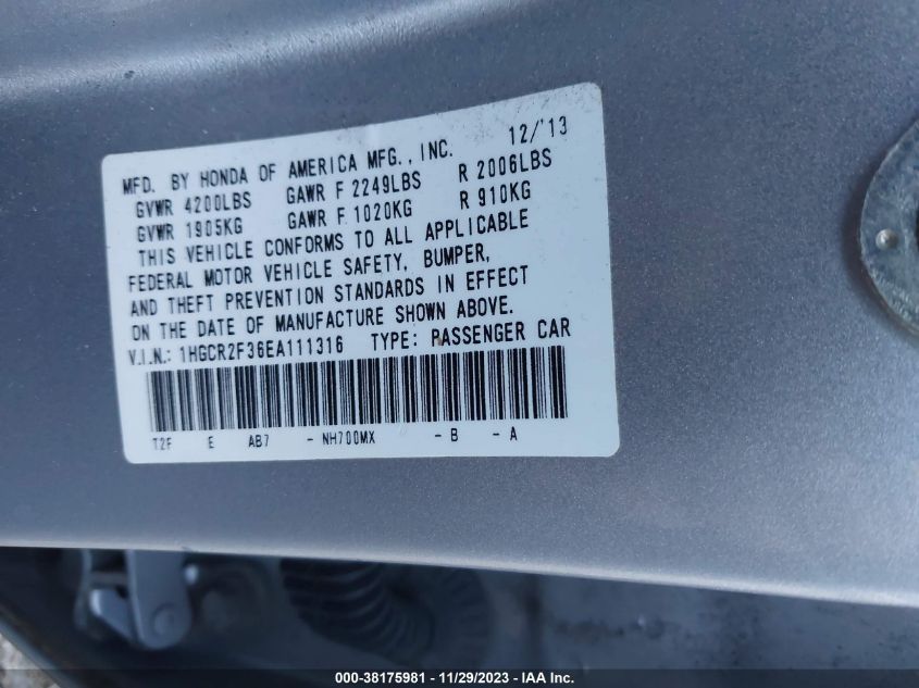 2014 HONDA ACCORD LX - 1HGCR2F36EA111316