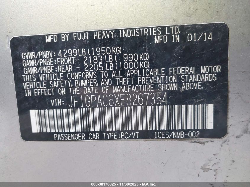 2014 SUBARU IMPREZA PREMIUM - JF1GPAC6XE8267354