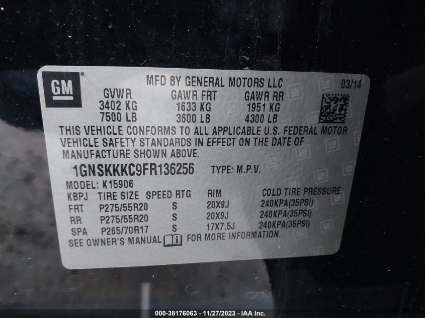 2015 CHEVROLET SUBURBAN 1500 LTZ - 1GNSKKKC9FR136256