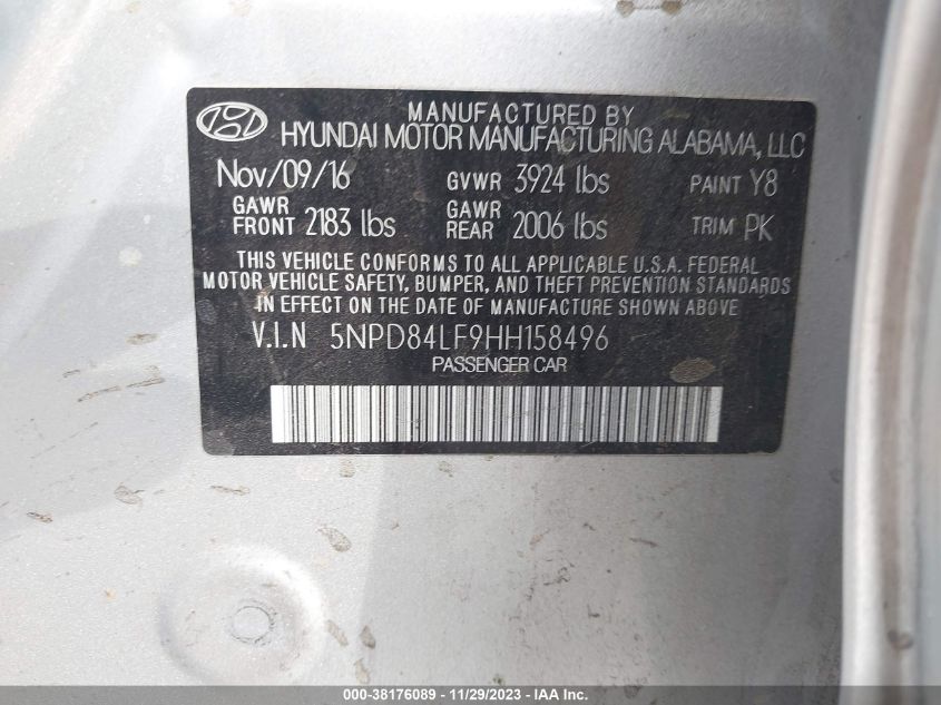 2017 HYUNDAI ELANTRA SE/VALUE/LIMITED - 5NPD84LF9HH158496