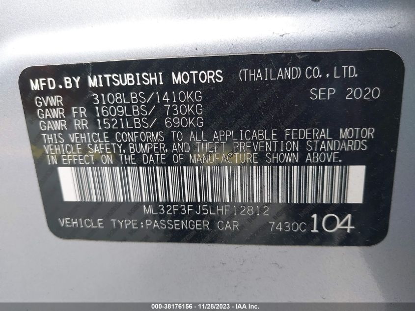 2020 MITSUBISHI MIRAGE G4 ES - ML32F3FJ5LHF12812