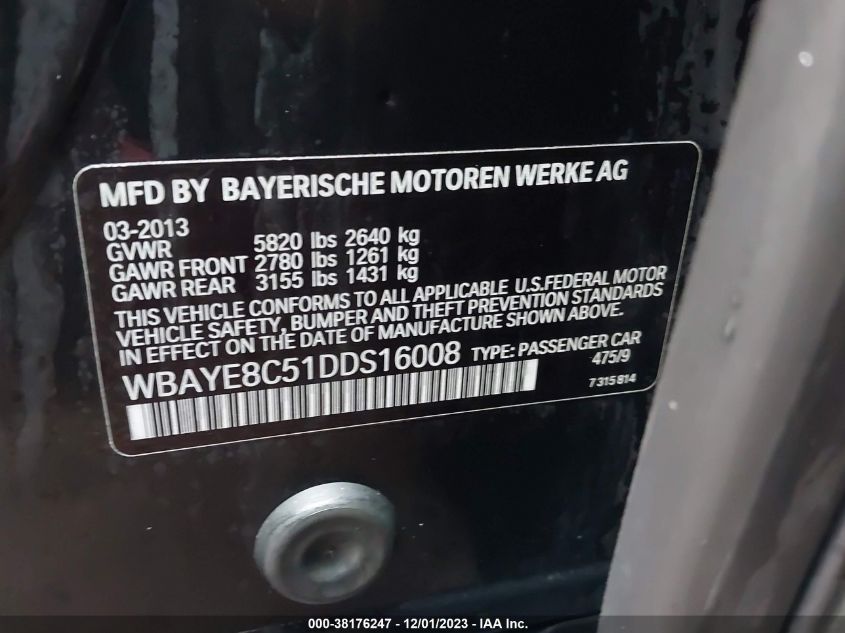 2013 BMW 750LI WBAYE8C51DDS16008