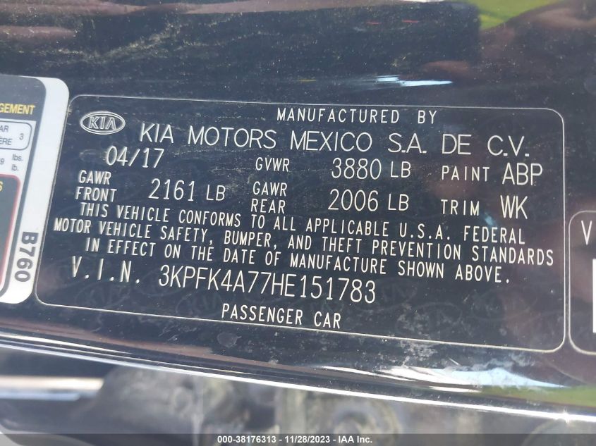 2017 KIA FORTE LX - 3KPFK4A77HE151783