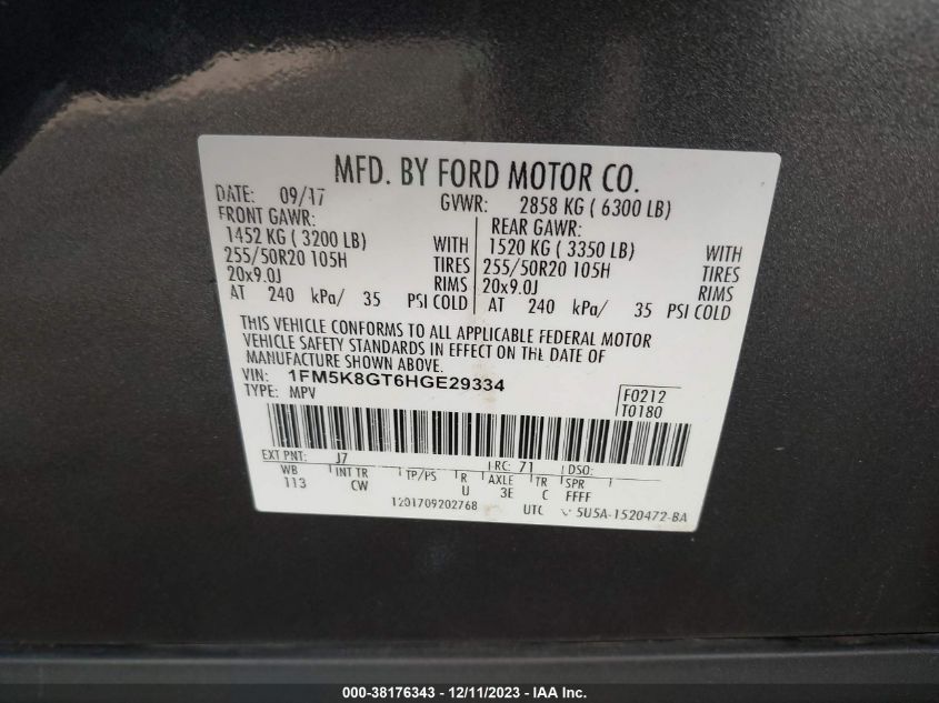 2017 FORD EXPLORER SPORT - 1FM5K8GT6HGE29334