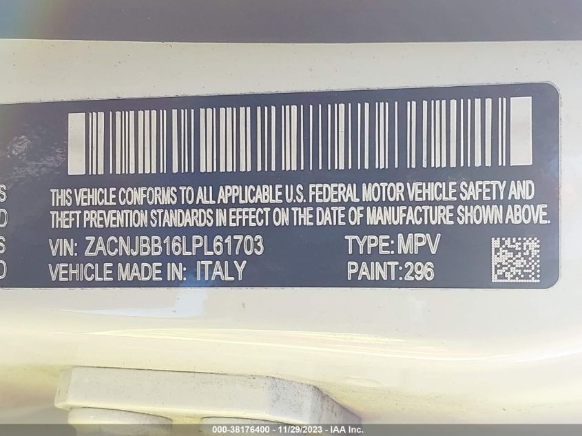 2020 JEEP RENEGADE ALTITUDE - ZACNJBB16LPL61703
