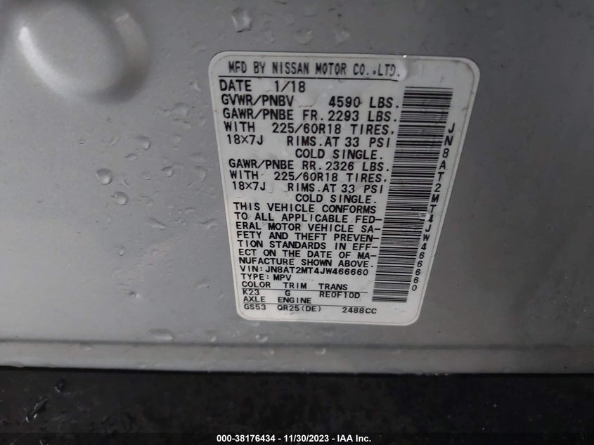 VIN JN8AT2MT4JW466660 2018 NISSAN ROGUE SL