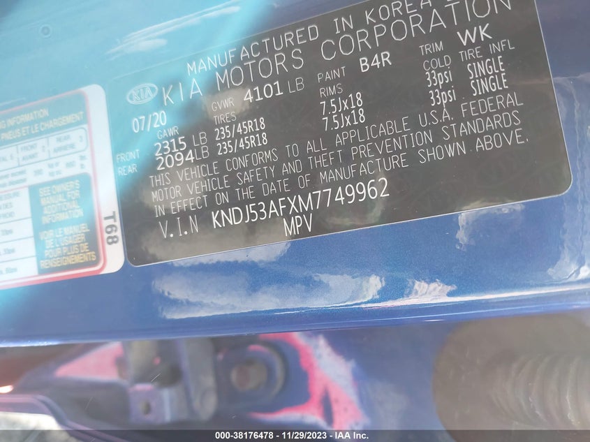 VIN KNDJ53AFXM7749962 2021 KIA SOUL TURBO