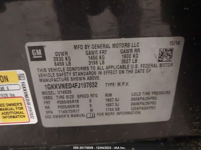 2015 GMC ACADIA SLE - 1GKKVNED4FJ197832