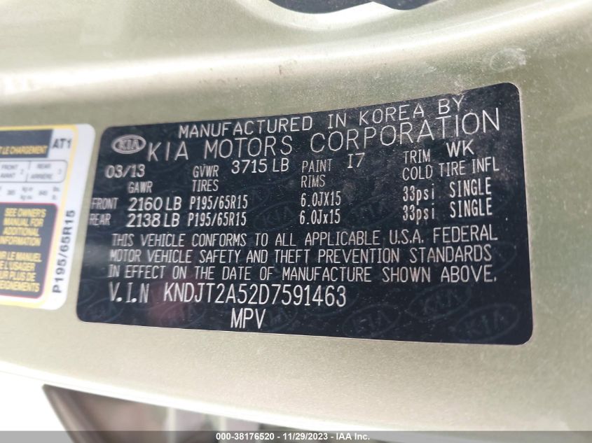 2013 KIA SOUL - KNDJT2A52D7591463