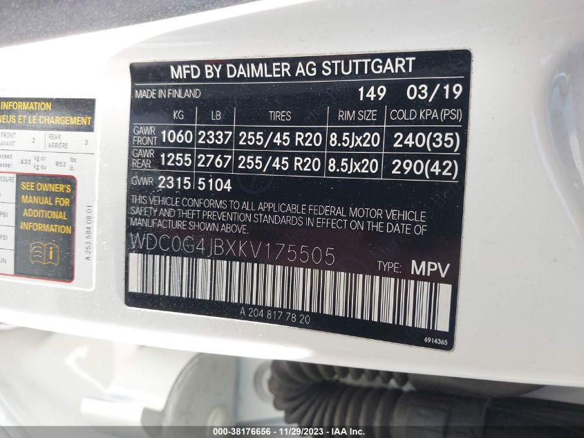 2019 MERCEDES-BENZ GLC 300 - WDC0G4JBXKV175505