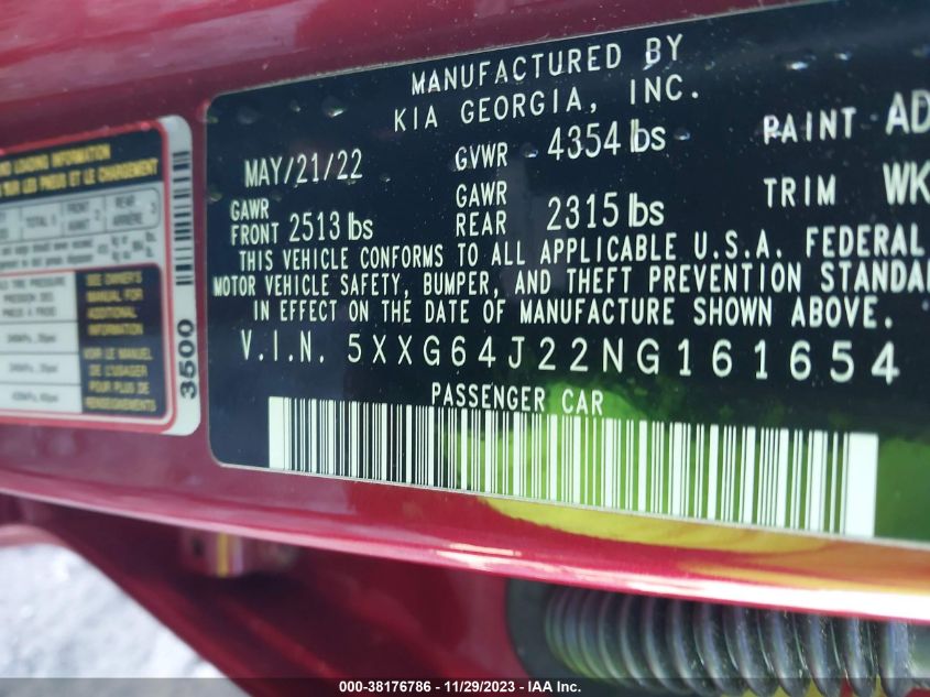 2022 KIA K5 GT LINE - 5XXG64J22NG161654