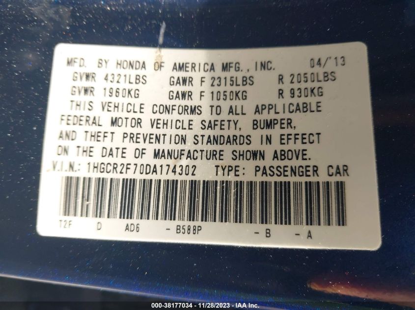 2013 HONDA ACCORD EX - 1HGCR2F70DA174302