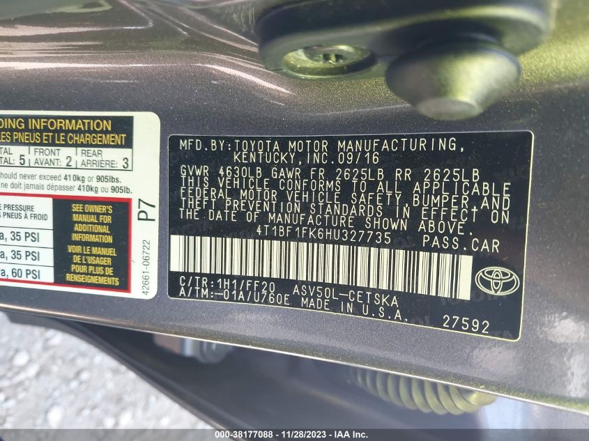 2017 TOYOTA CAMRY SE - 4T1BF1FK6HU327735