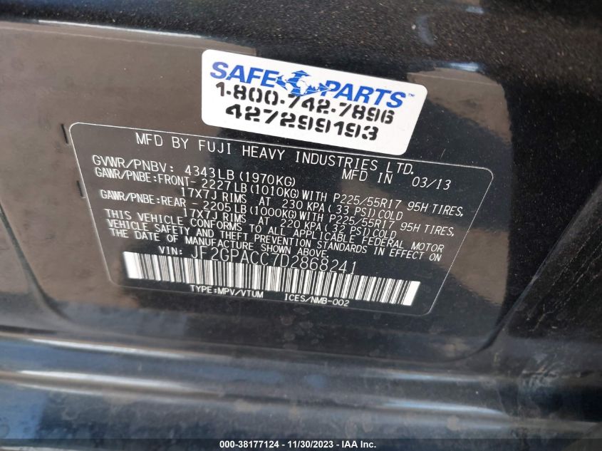2013 SUBARU XV CROSSTREK 2.0I PREMIUM - JF2GPACC7D2868241
