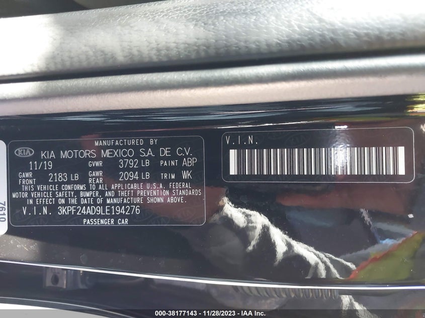 VIN 3KPF24AD9LE194276 2020 KIA FORTE FE/LXS
