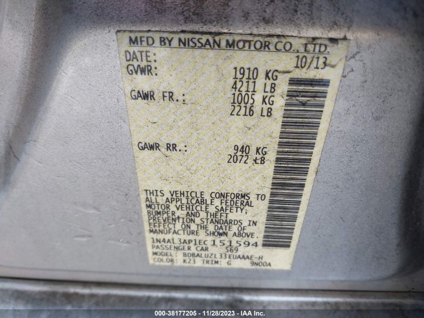 2014 NISSAN ALTIMA 2.5 SV - 1N4AL3AP1EC151594
