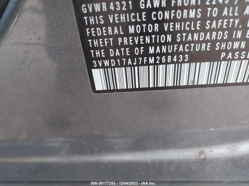 2015 VOLKSWAGEN JETTA 1.8T SE - 3VWD17AJ7FM268433
