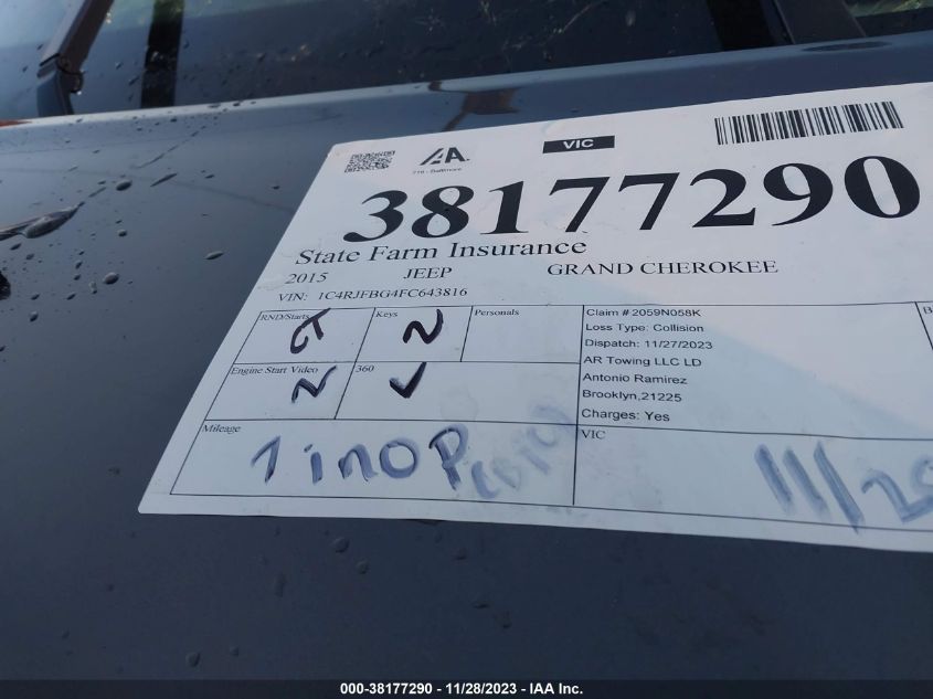 2015 JEEP GRAND CHEROKEE LIMITED - 1C4RJFBG4FC643816