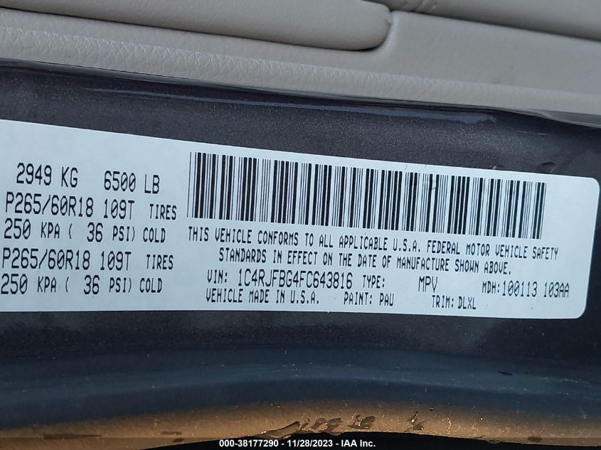 2015 JEEP GRAND CHEROKEE LIMITED - 1C4RJFBG4FC643816