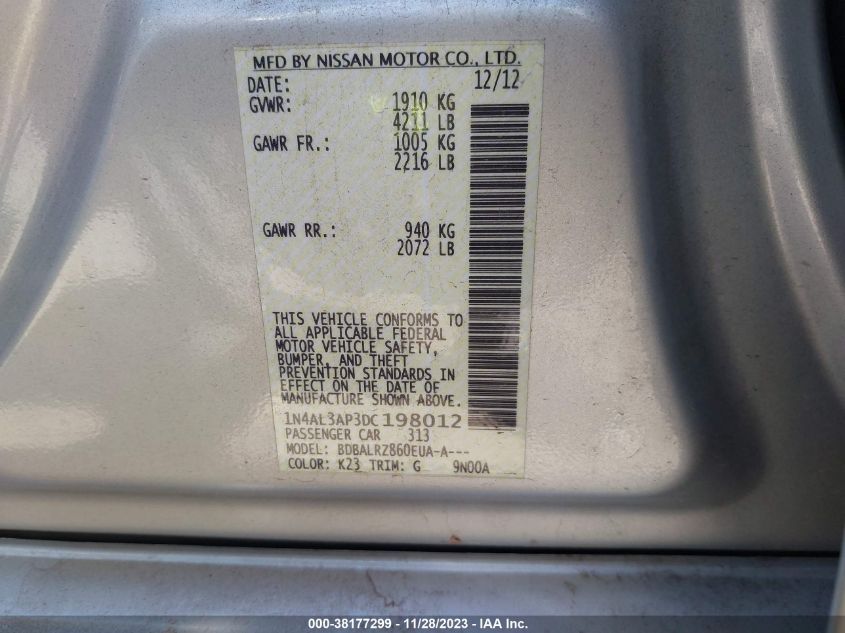 2013 NISSAN ALTIMA 2.5/S/SV/SL - 1N4AL3AP3DC198012