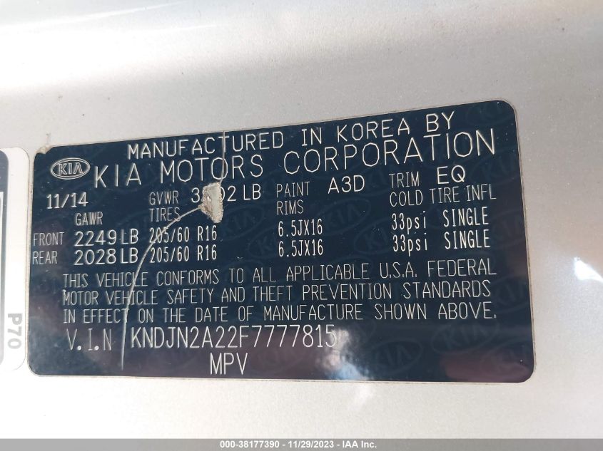 2015 KIA SOUL BASE - KNDJN2A22F7777815