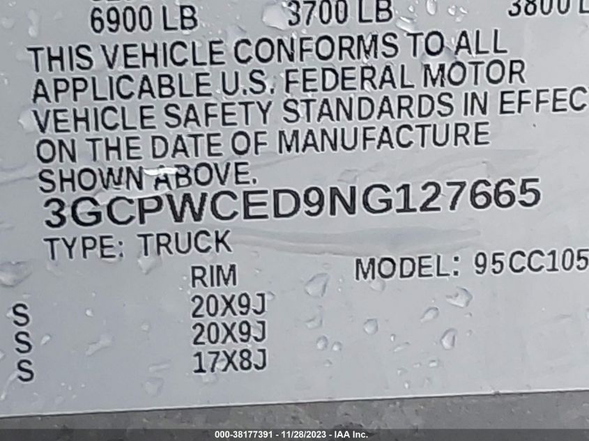 2022 CHEVROLET SILVERADO 1500 LTD 2WD  SHORT BED LT - 3GCPWCED9NG127665
