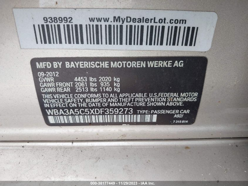 2013 BMW 328I - WBA3A5C5XDF359273