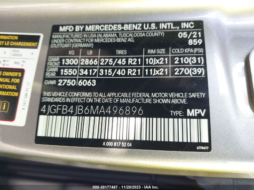 2021 MERCEDES-BENZ GLE 350 - 4JGFB4JB6MA496896