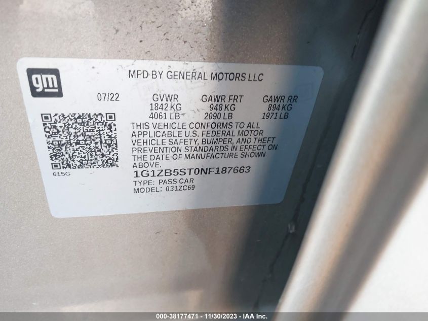 2022 CHEVROLET MALIBU LS - 1G1ZB5ST0NF187663