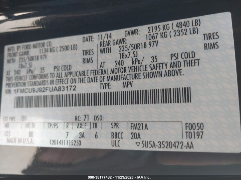 2015 FORD ESCAPE TITANIUM - 1FMCU9J92FUA83172