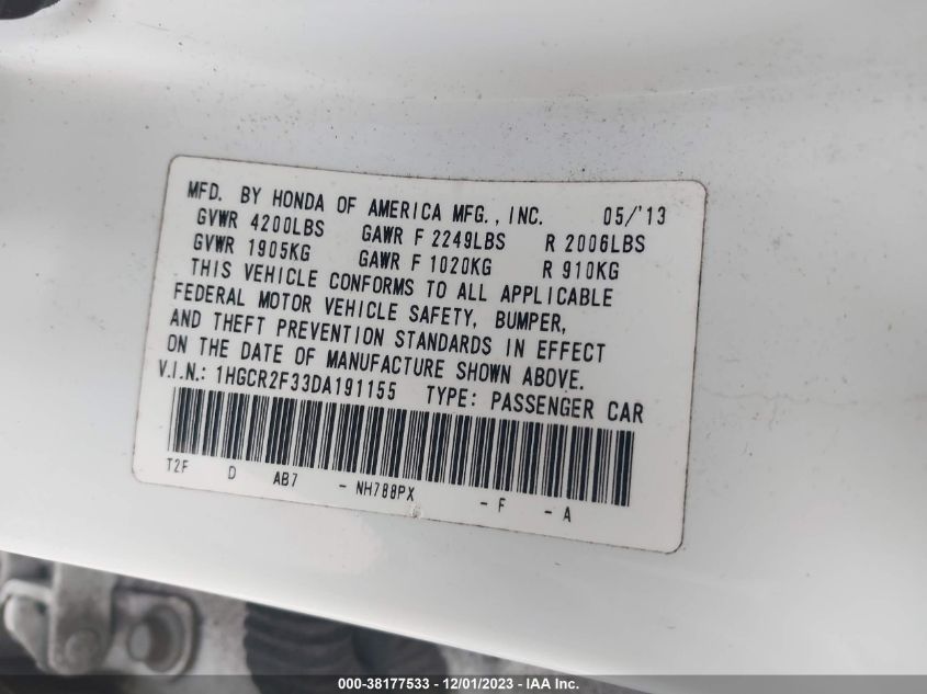 2013 HONDA ACCORD LX - 1HGCR2F33DA191155