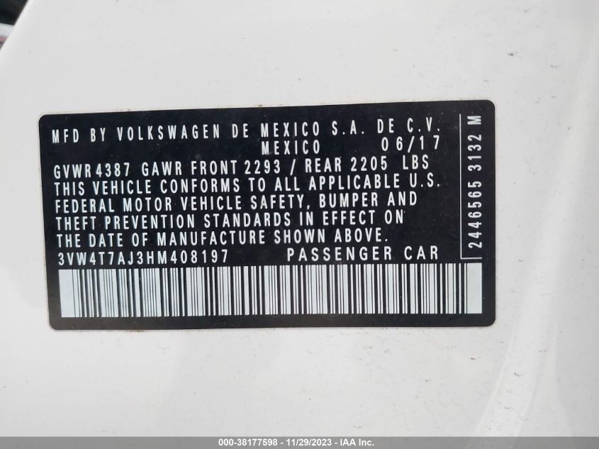2017 VOLKSWAGEN JETTA GLI - 3VW4T7AJ3HM408197