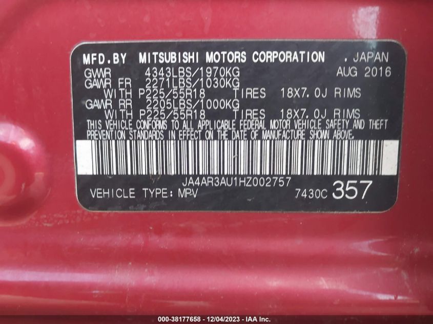 2017 MITSUBISHI OUTLANDER SPORT 2.0 ES - JA4AR3AU1HZ002757