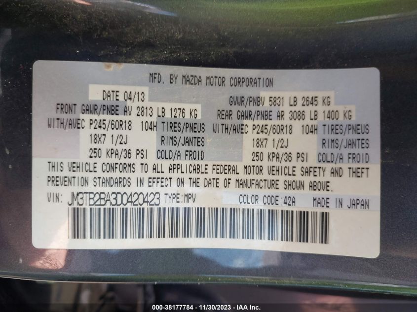 2013 MAZDA CX-9 SPORT - JM3TB2BA3D0420423