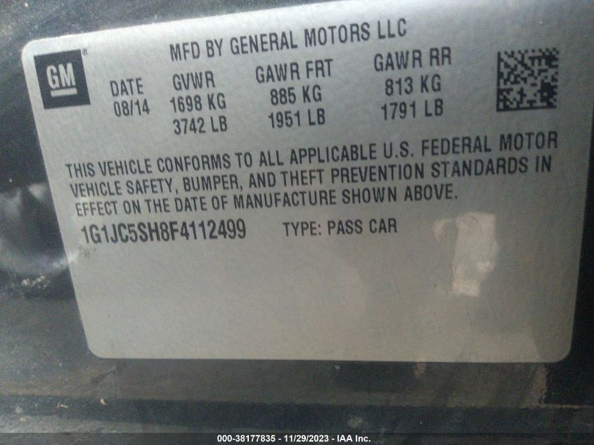 2015 CHEVROLET SONIC LT - 1G1JC5SH8F4112499