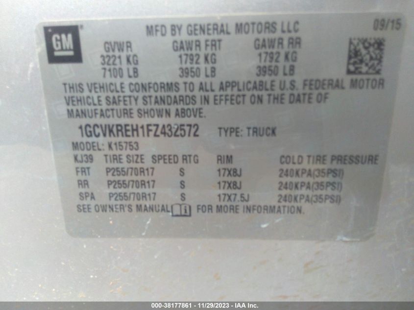 2015 CHEVROLET SILVERADO 1500 1LT - 1GCVKREH1FZ432572