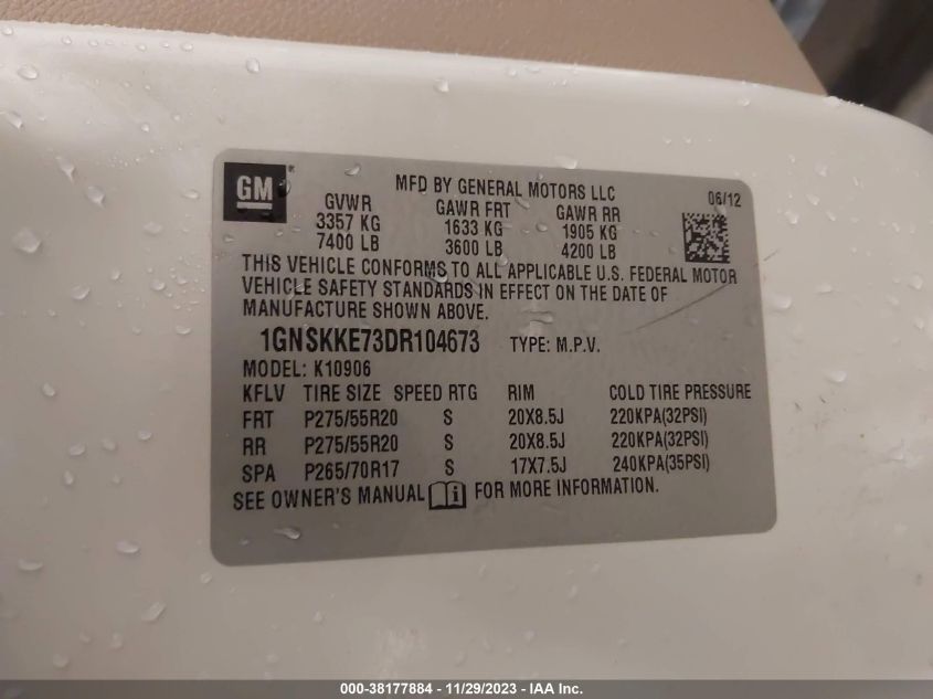 2013 CHEVROLET SUBURBAN - 1GNDKKE73DR104673