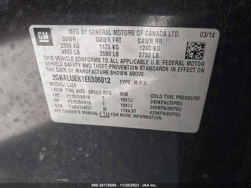 2014 GMC TERRAIN DENALI - 2GKALUEK1E6306012