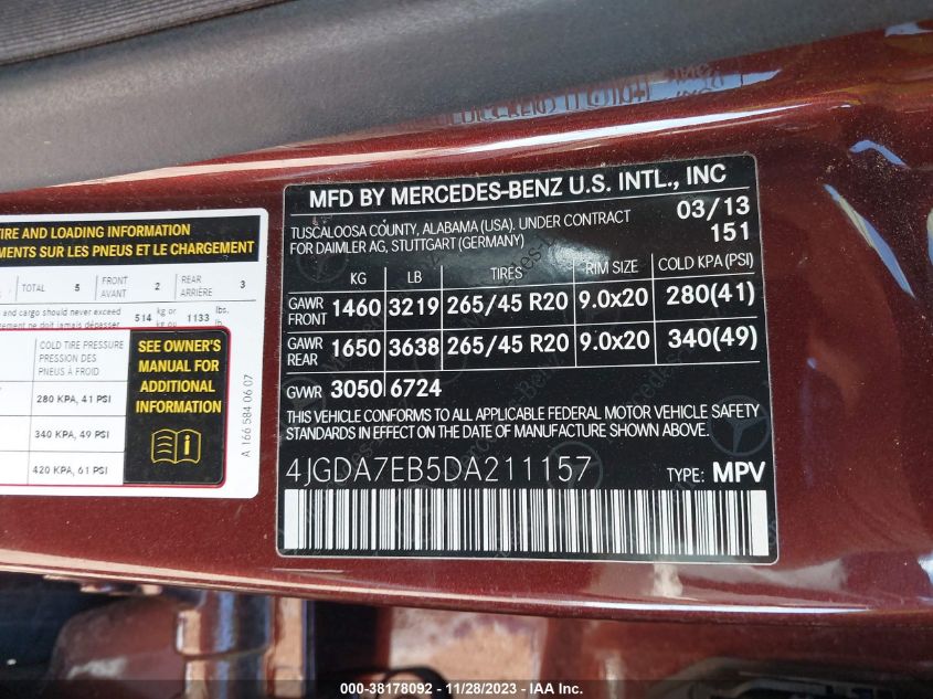 2013 MERCEDES-BENZ ML 63 AMG - 4JGDA7EB5DA211157