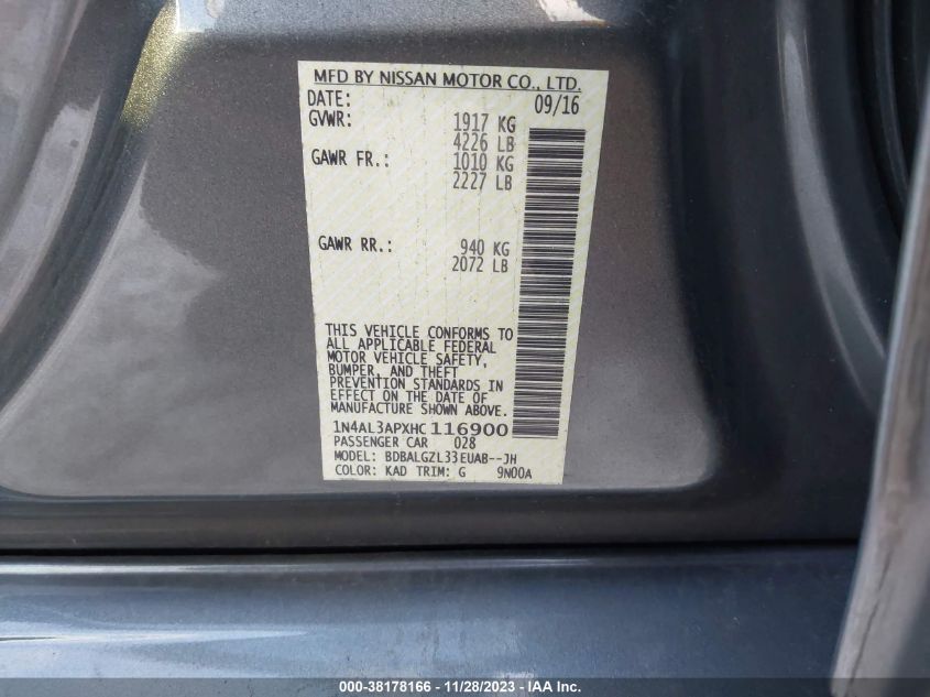 2017 NISSAN ALTIMA 2.5 S - 1N4AL3APXHC116900