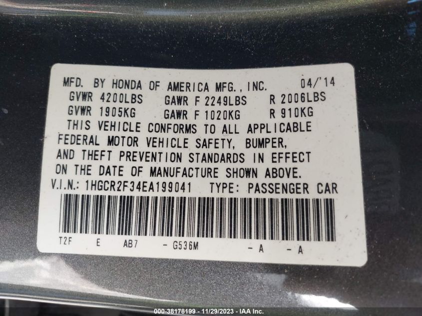 2014 HONDA ACCORD LX - 1HGCR2F34EA199041