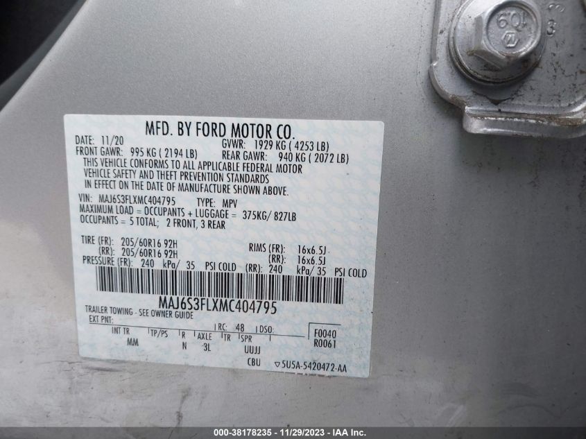 2021 FORD ECOSPORT S - MAJ6S3FLXMC404795