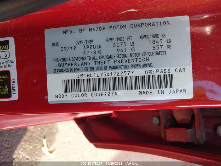 2013 MAZDA MAZDA3 I TOURING - JM1BL1L75D1722577