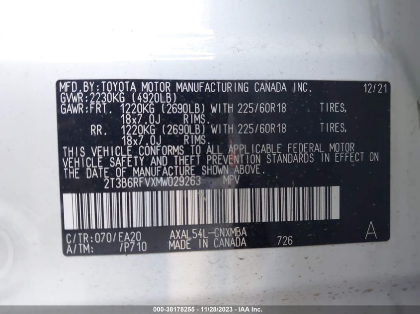 2021 TOYOTA RAV4 XLE PREMIUM/XSE - 2T3B6RFVXMW029263