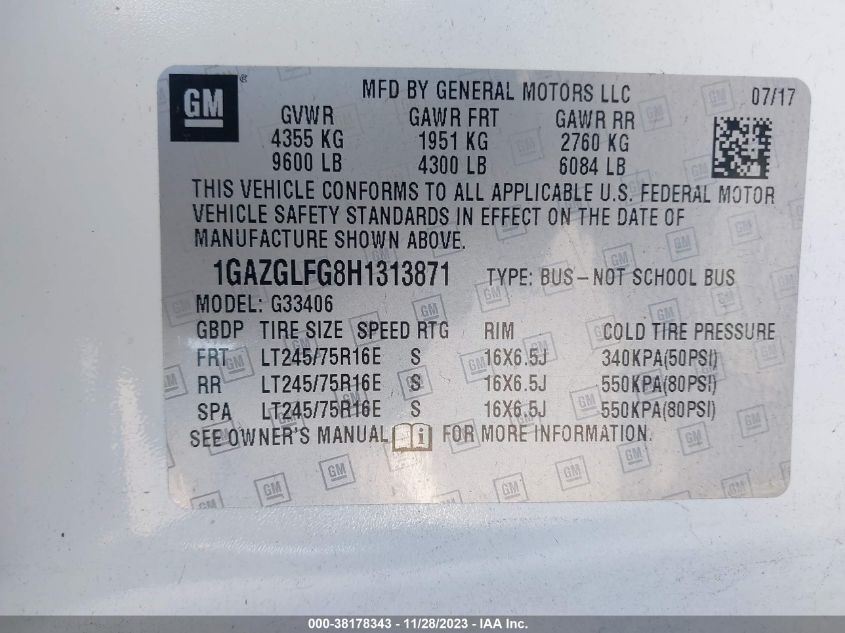 2017 CHEVROLET EXPRESS 3500 LS - 1GAZGLFG8H1313871