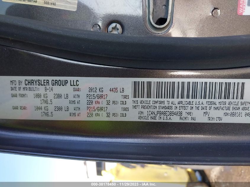 2014 JEEP PATRIOT SPORT - 1C4NJPBA8ED894038