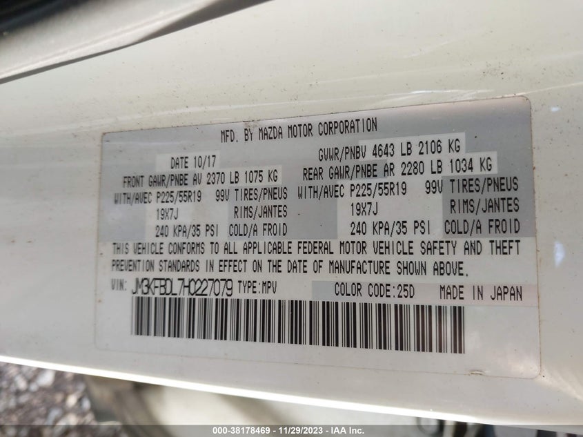 VIN JM3KFBDL7H0227079 2017 MAZDA CX-5 GRAND TOURING