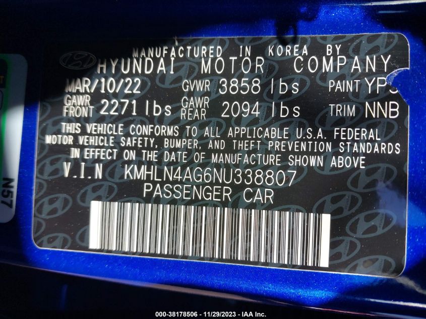 2022 HYUNDAI ELANTRA SEL - KMHLN4AG6NU338807